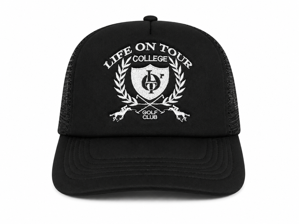 'COLLEGE GOLF CLUB' CREST LOGO TRUCKER HAT