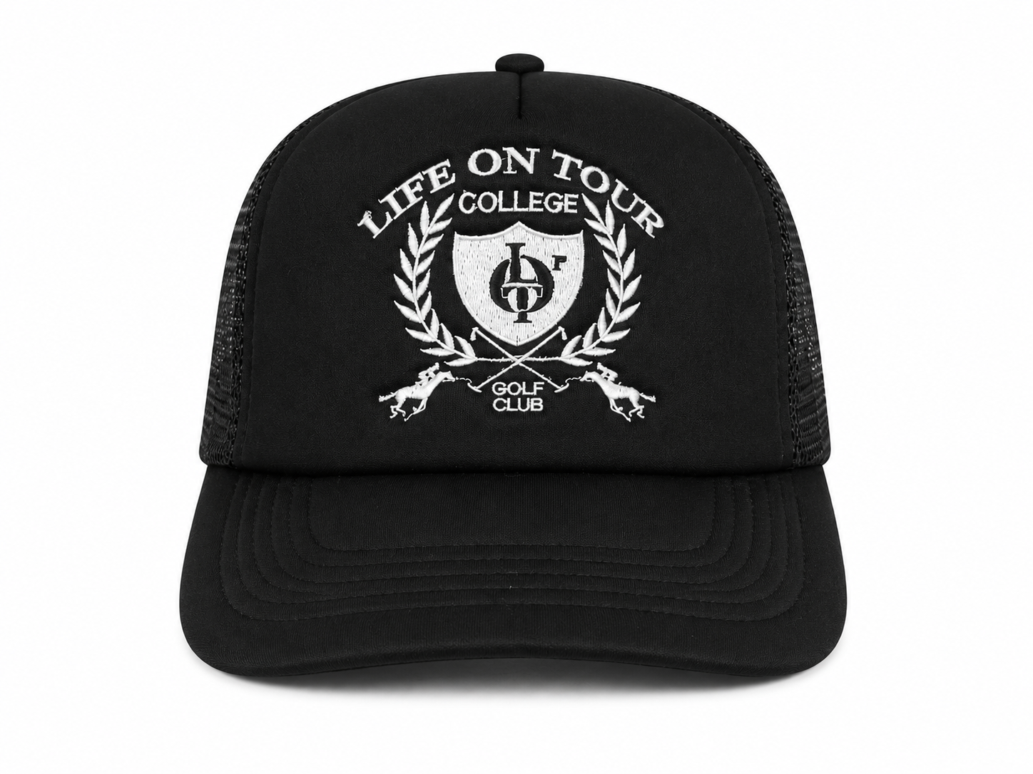 'COLLEGE GOLF CLUB' CREST LOGO TRUCKER HAT